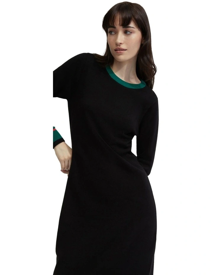 Bridgette Contrast Trim Knit Dress in Black image 5