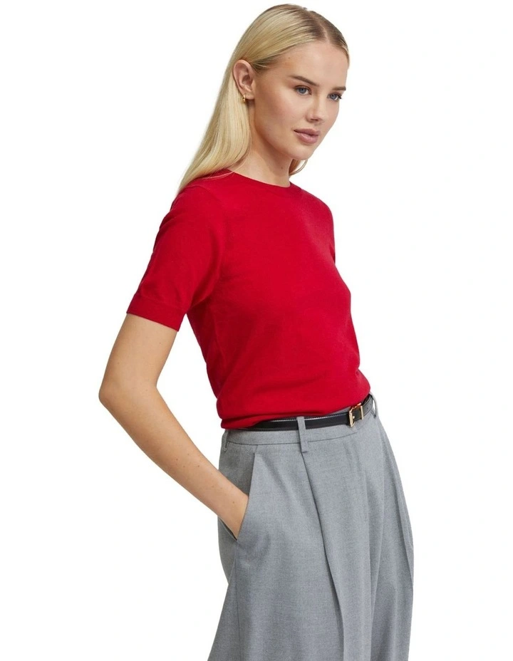 Grace Short Sleeve Cashmere Blend Knit in Red image 2