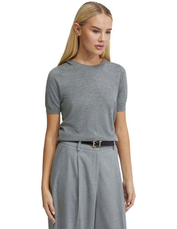 Grace Short Sleeve Cashmere Blend Knit in Grey image 2