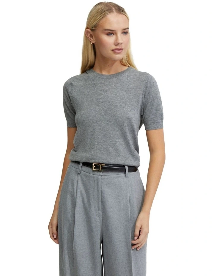 Grace Short Sleeve Cashmere Blend Knit in Grey image 4