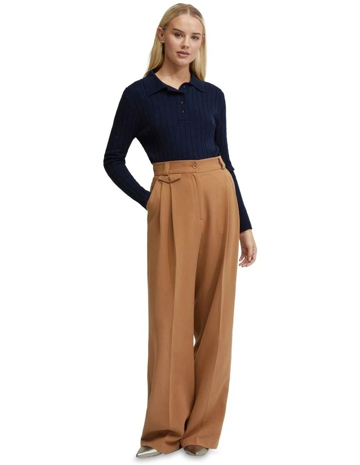 Rachel Cashmere Blend Rib Knit Polo in Navy image 1