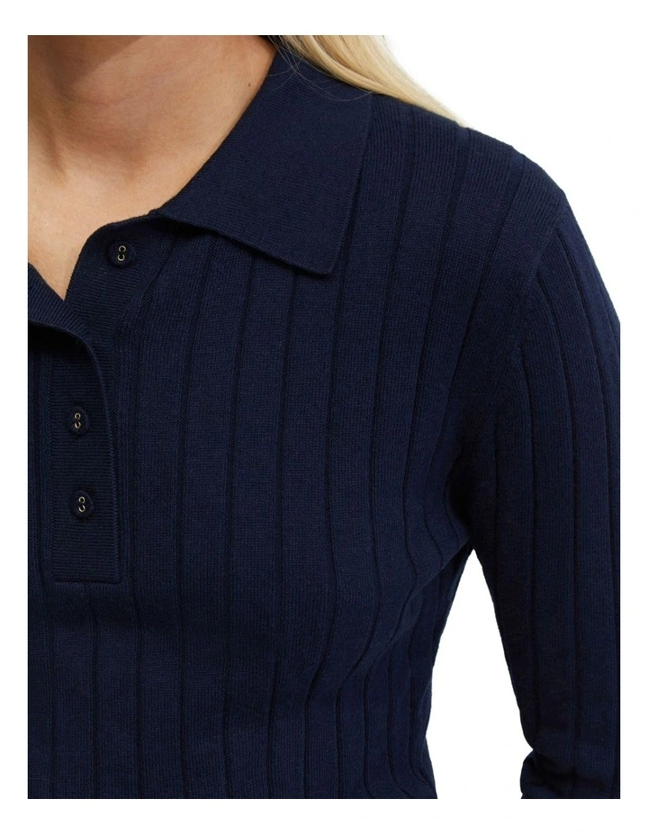 Rachel Cashmere Blend Rib Knit Polo in Navy image 6
