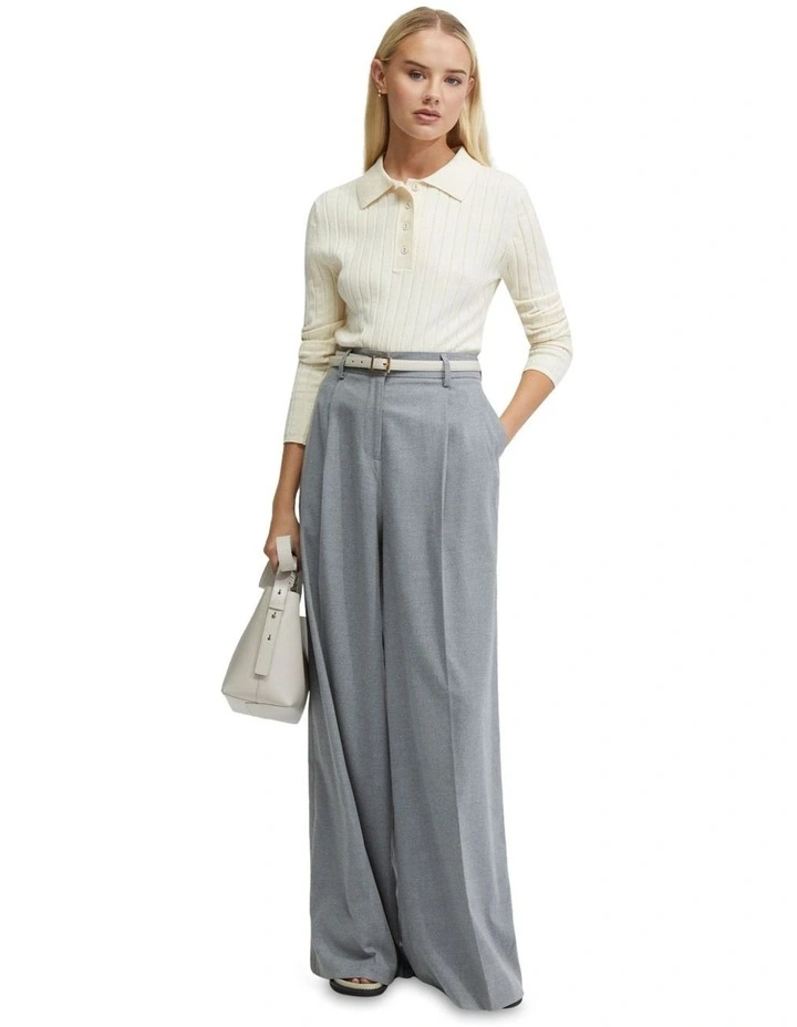 Rachel Cashmere Blend Rib Knit Polo in Ecru image 1