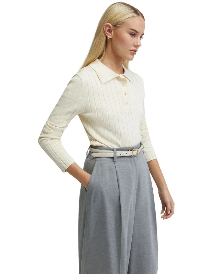 Rachel Cashmere Blend Rib Knit Polo in Ecru image 2
