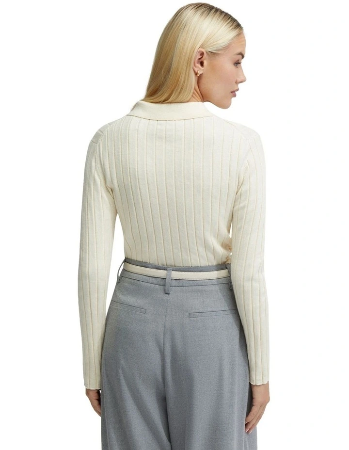 Rachel Cashmere Blend Rib Knit Polo in Ecru image 3