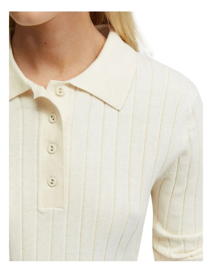 Rachel Cashmere Blend Rib Knit Polo in Ecru image 6