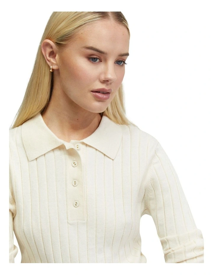 Rachel Cashmere Blend Rib Knit Polo in Ecru image 7