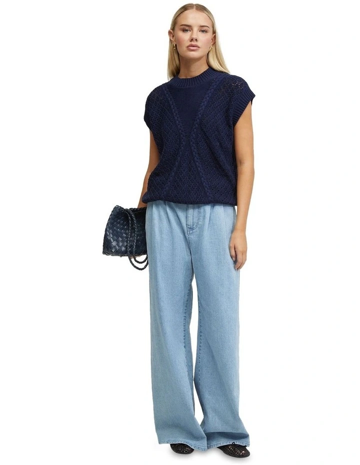 Monica Cable Knit Vest in Navy image 1