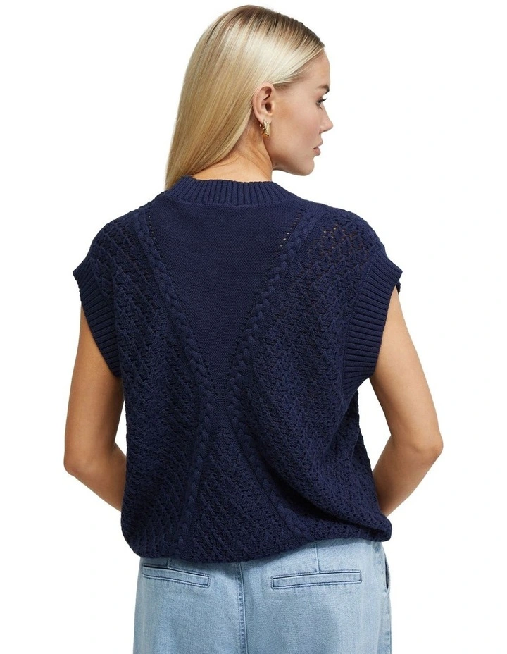 Monica Cable Knit Vest in Navy image 2