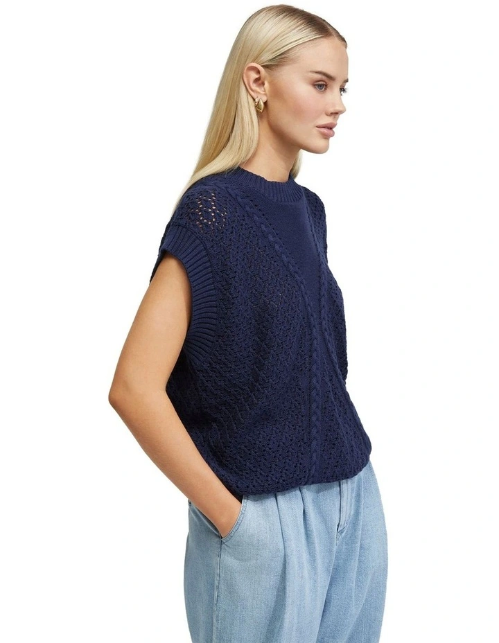 Monica Cable Knit Vest in Navy image 3