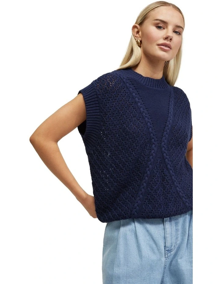 Monica Cable Knit Vest in Navy image 4