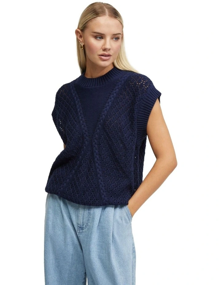 Monica Cable Knit Vest in Navy image 5