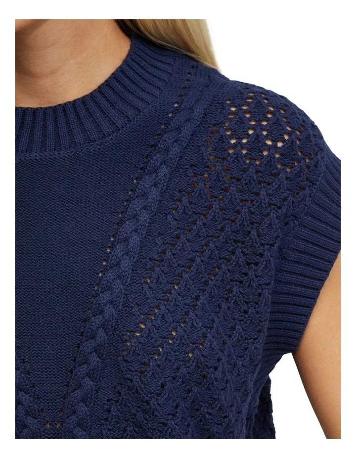 Monica Cable Knit Vest in Navy image 6