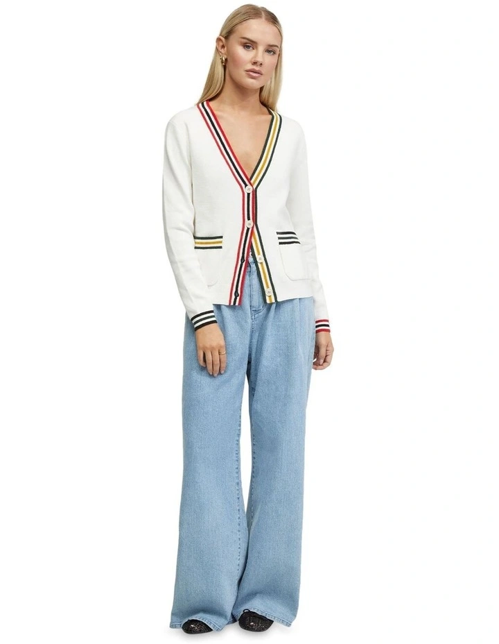 Sasha Stripe Trim Cardigan in Cream image 1