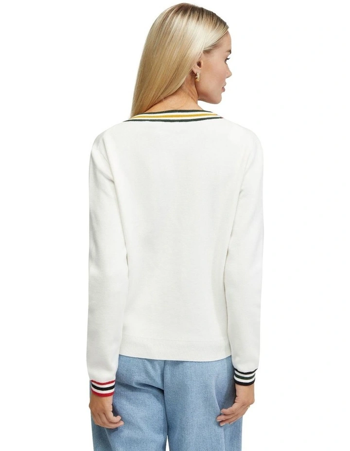 Sasha Stripe Trim Cardigan in Cream image 2