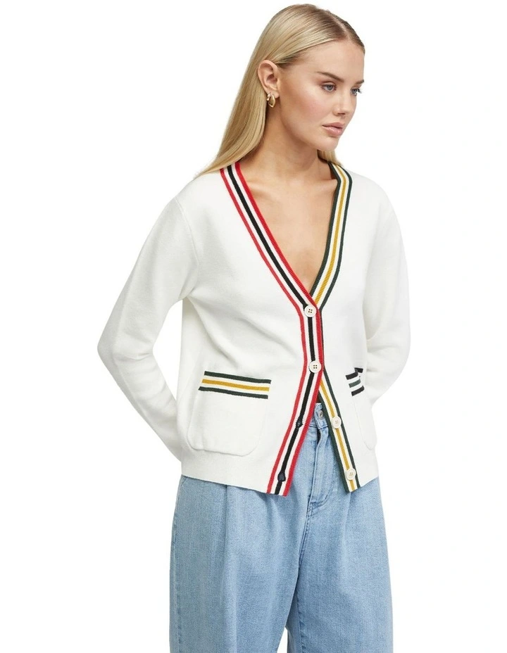 Sasha Stripe Trim Cardigan in Cream image 3