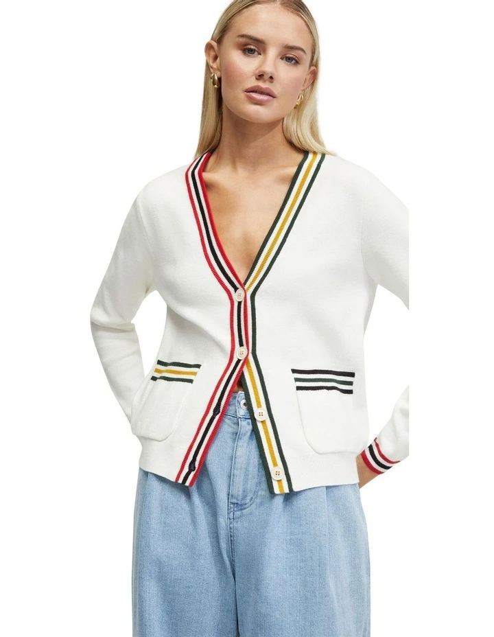 Sasha Stripe Trim Cardigan in Cream image 4