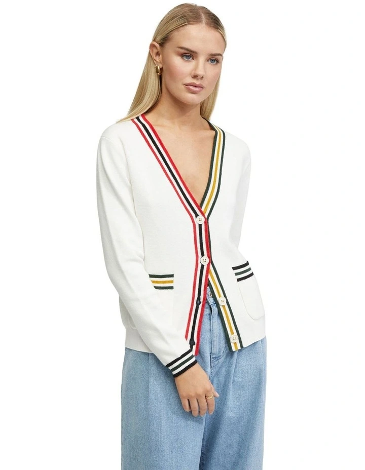 Sasha Stripe Trim Cardigan in Cream image 5