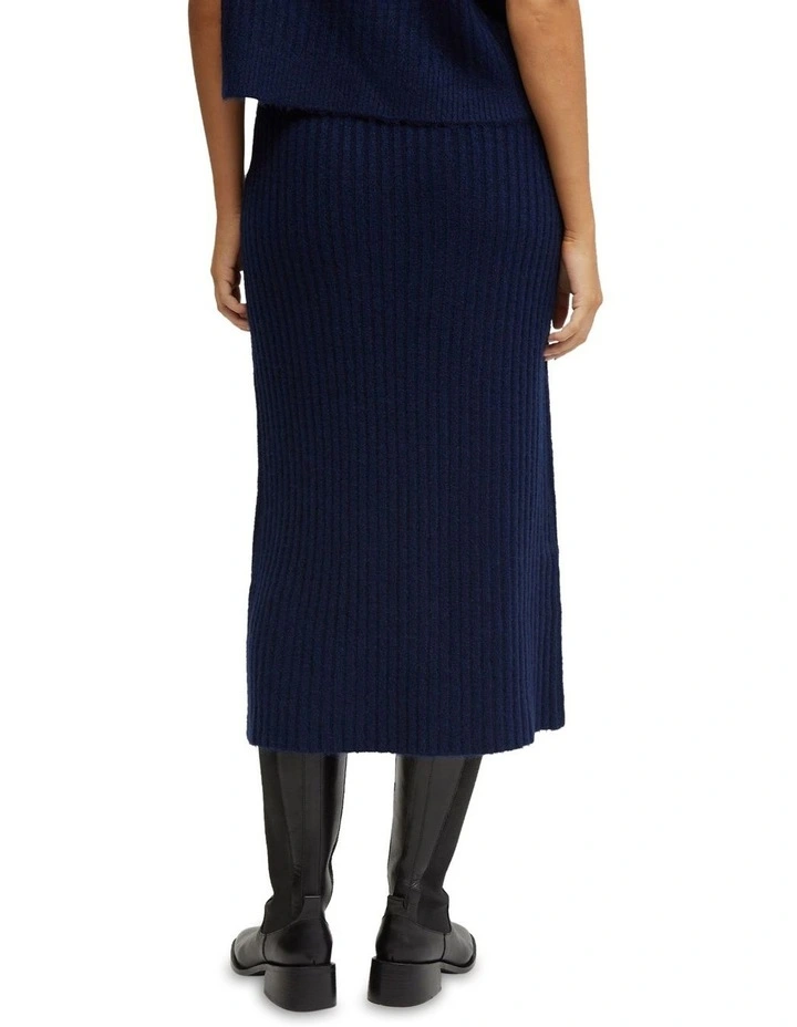 【MURRAL】Water mirror knit skirt (Navy) Midth lengt merino knit skirt - Total Eclipse