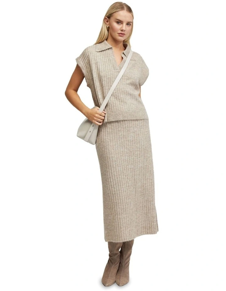 Petra Rib Knit Skirt in Camel image 5