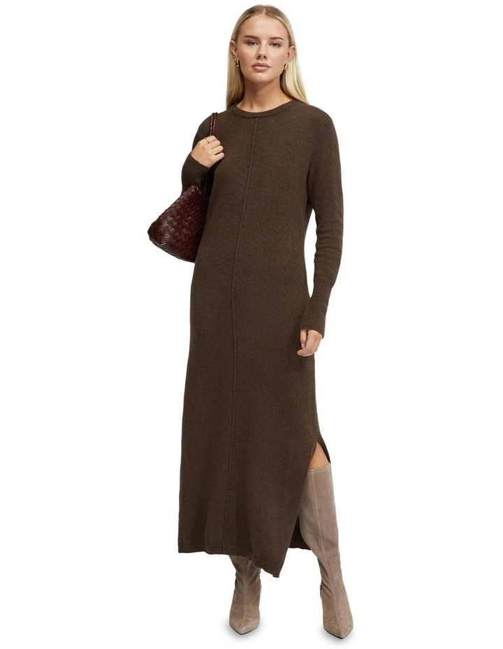 Chrissy Loose Fit Knitted Dress in Chocolate image 1