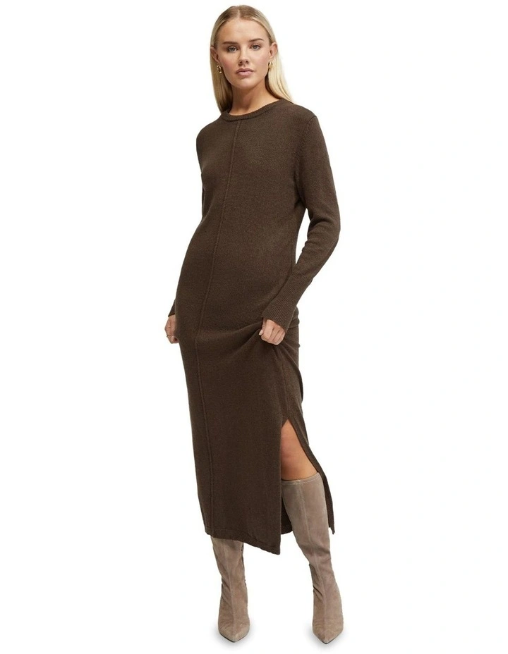 Chrissy Loose Fit Knitted Dress in Chocolate image 5