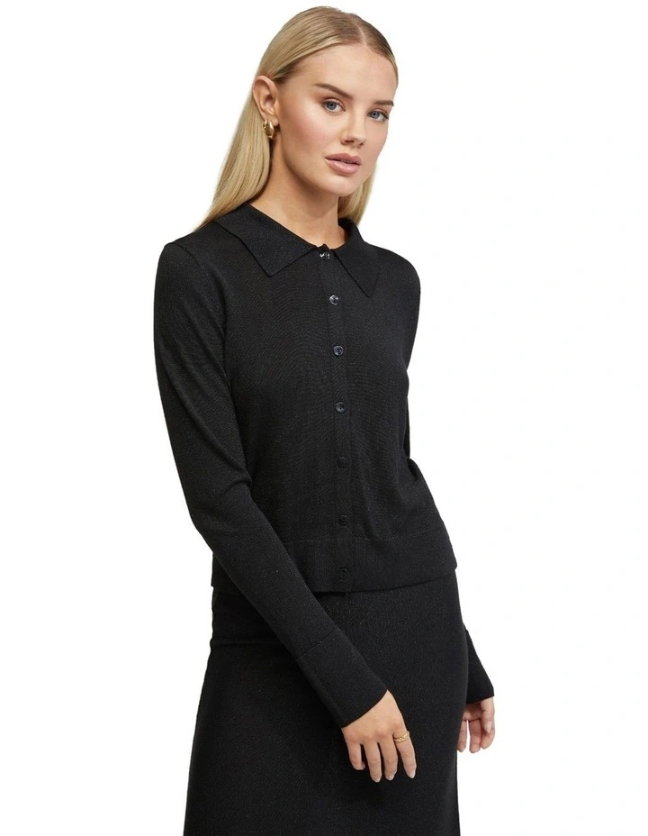 Aggie Knitted Metallic Cardigan in Black image 3