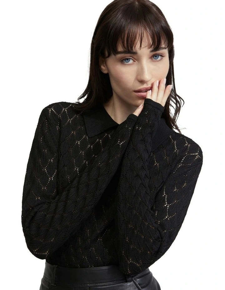 Hana Polo Neck Knit in Black image 4