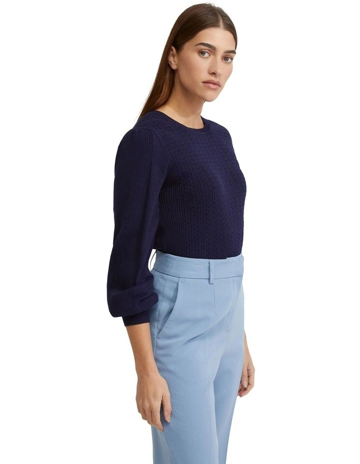 Kirstin Cable Knit Top in Navy image 3