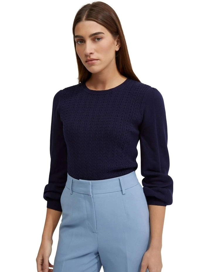Kirstin Cable Knit Top in Navy image 4