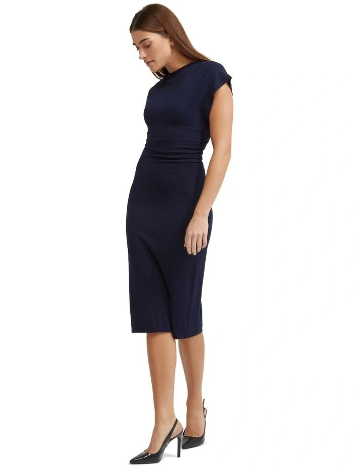 Sophie Knitted Column Dress in Navy image 3