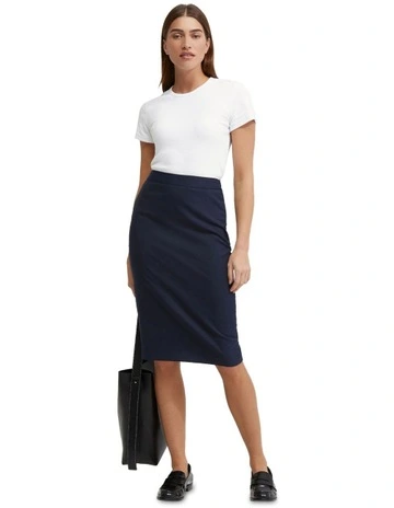 Peggy Wool Stretch Suit Skirt in Navy