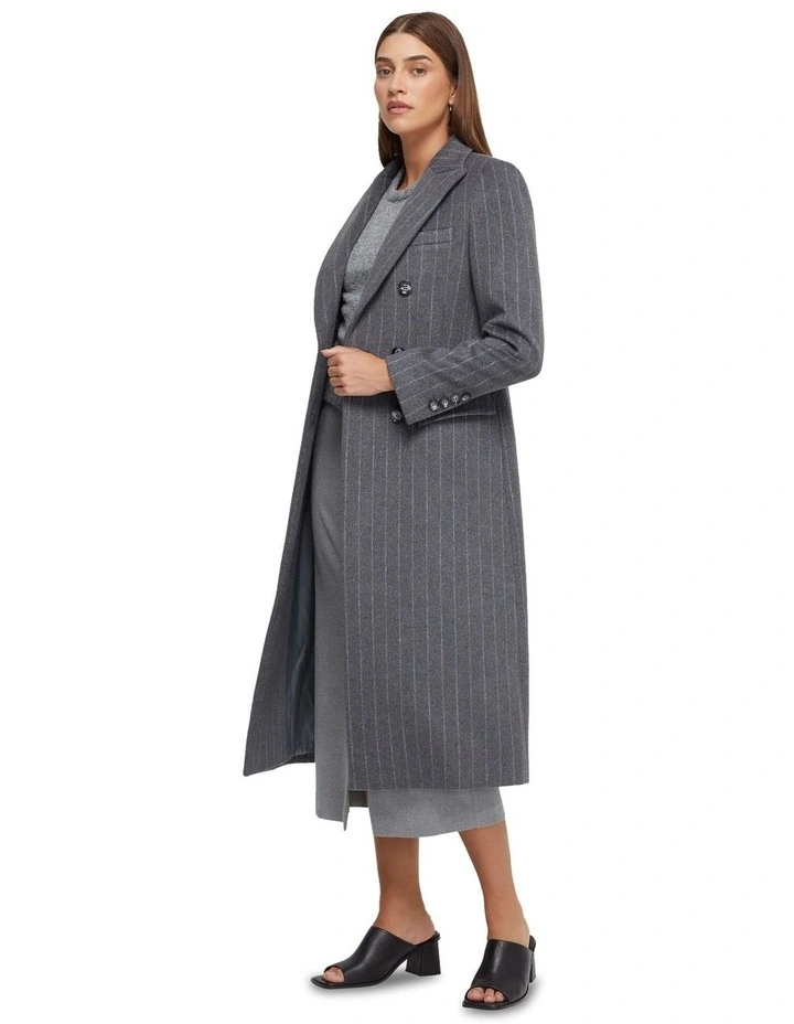 Lilian Pinstripe Wool Rich Overcoat in Grey image 2