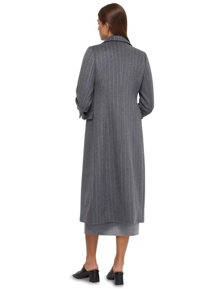 Lilian Pinstripe Wool Rich Overcoat in Grey image 3