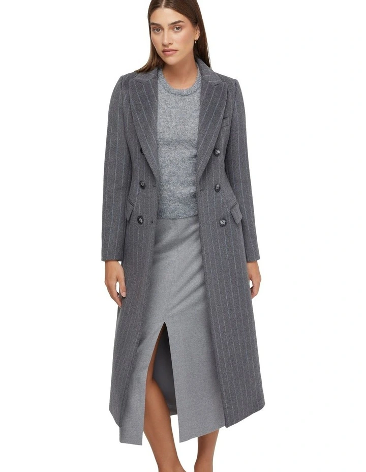Lilian Pinstripe Wool Rich Overcoat in Grey image 4