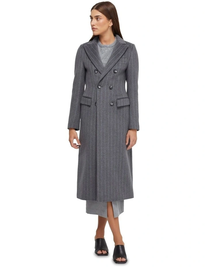 Lilian Pinstripe Wool Rich Overcoat in Grey image 5