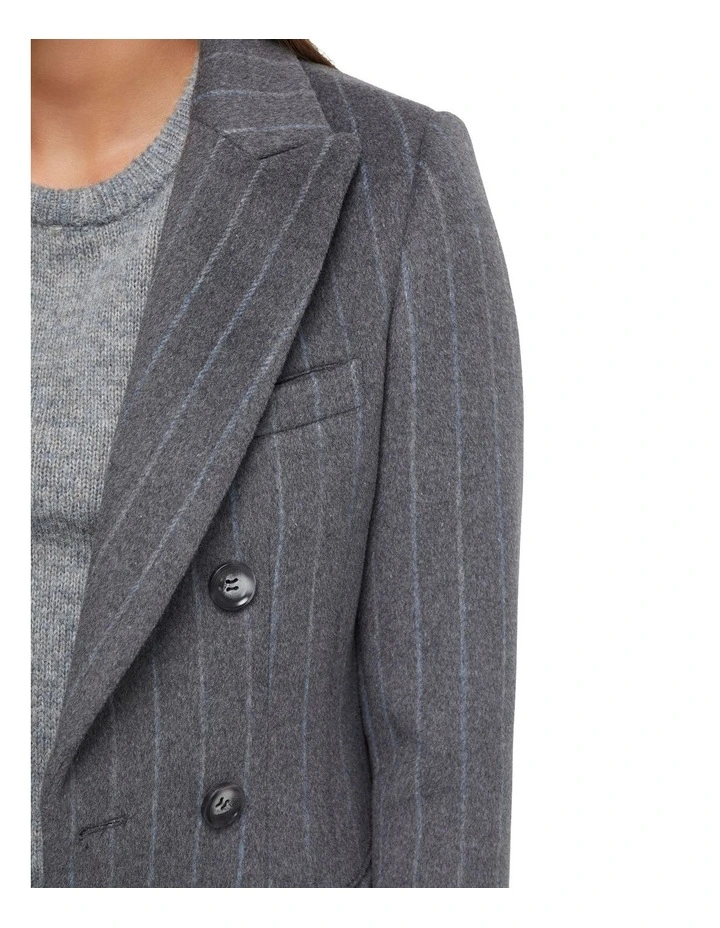 Lilian Pinstripe Wool Rich Overcoat in Grey image 6