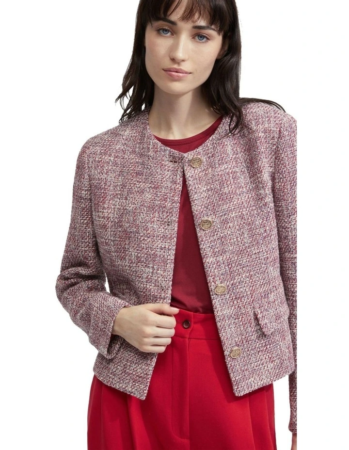 Sophia Boucle Jacket in Wine Red image 5