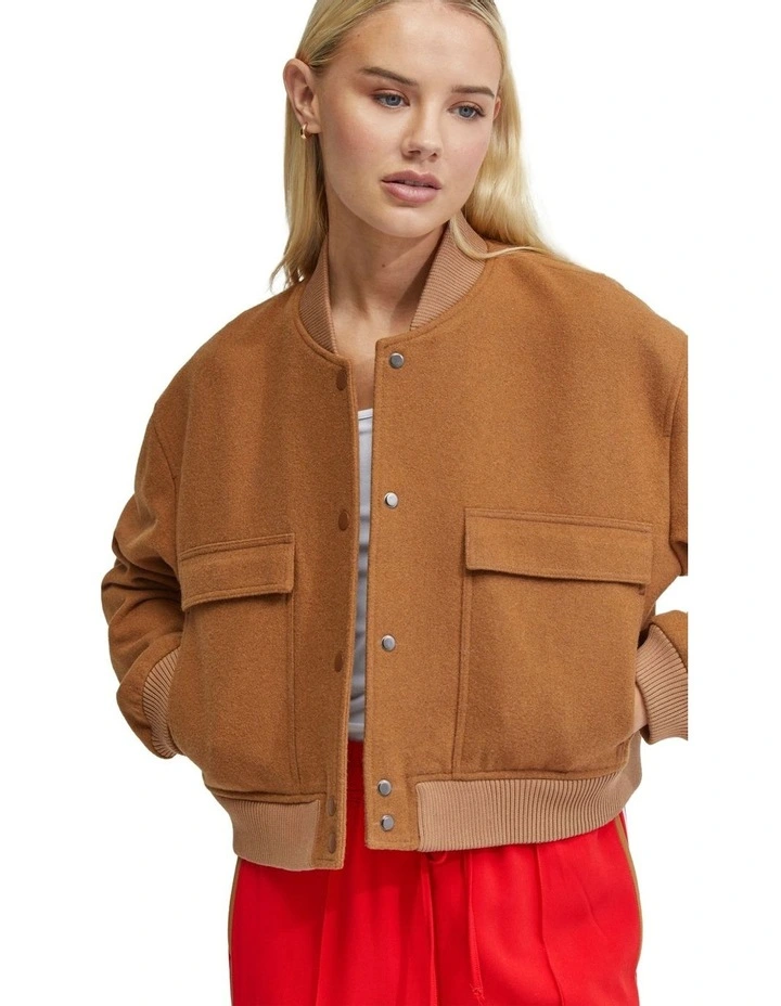 Freya Wool Rich Bomber Jacket in Camel image 4