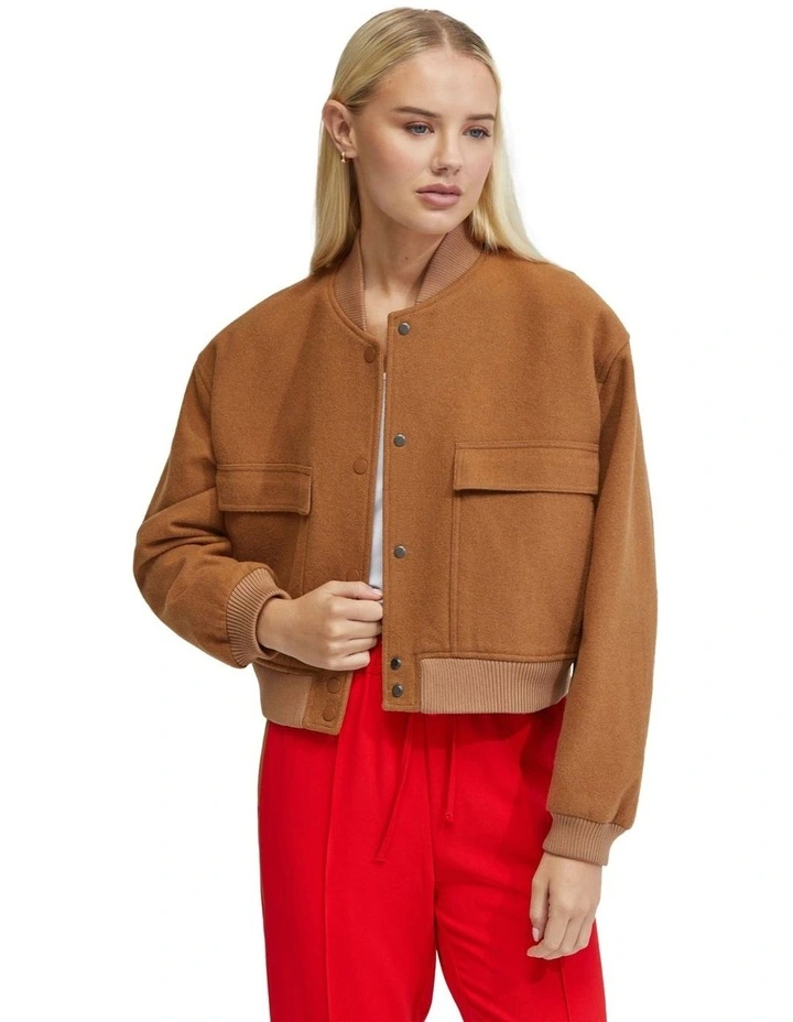 Freya Wool Rich Bomber Jacket in Camel image 5