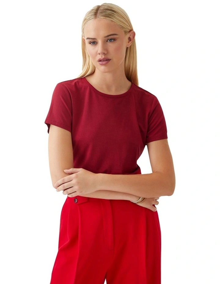 Imogen Crew Neck Jersey T-shirt in Red image 1