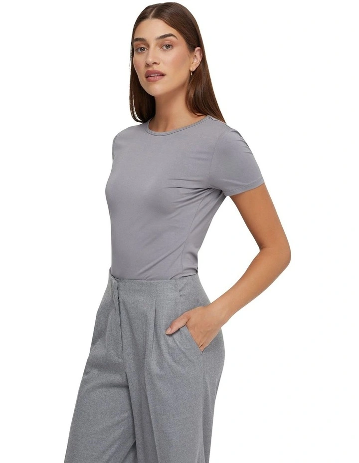 Imogen Crew Neck Jersey T-Shirt in Silver image 2