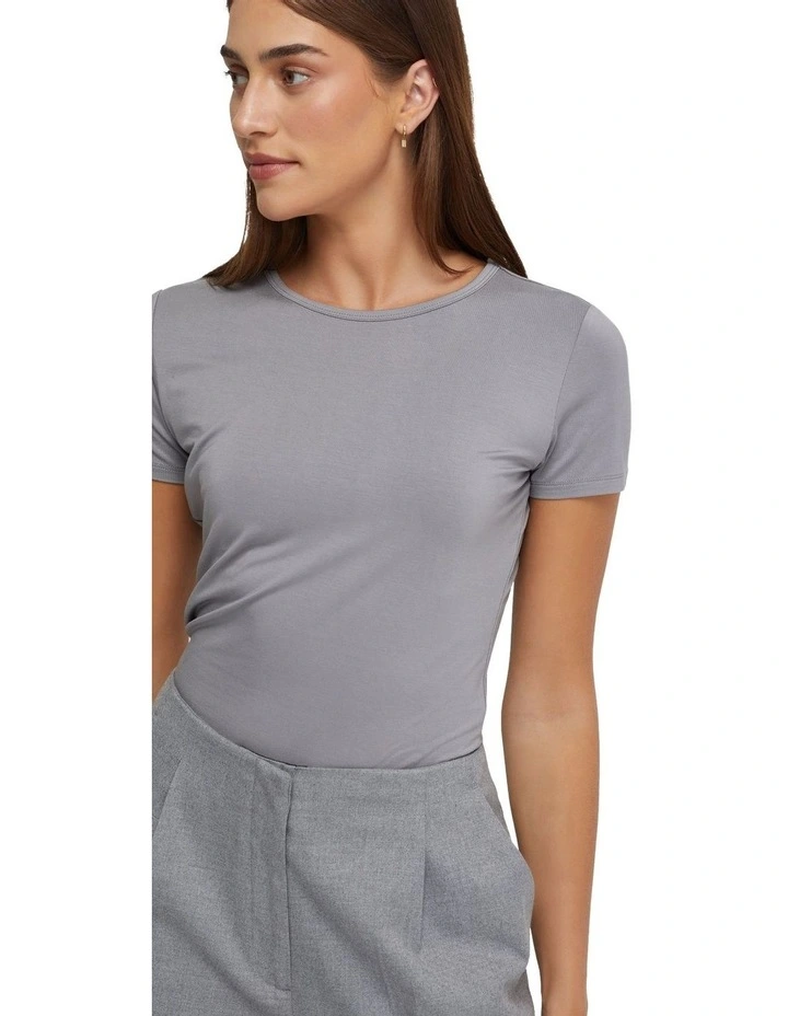 Imogen Crew Neck Jersey T-Shirt in Silver image 4