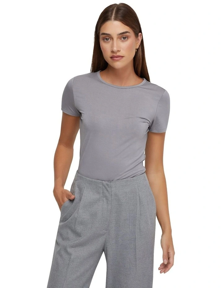Imogen Crew Neck Jersey T-Shirt in Silver image 5