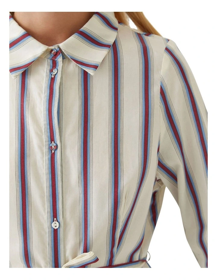 Dianne Cotton Striped Shirt Dress in Red/Blue Stripe image 6