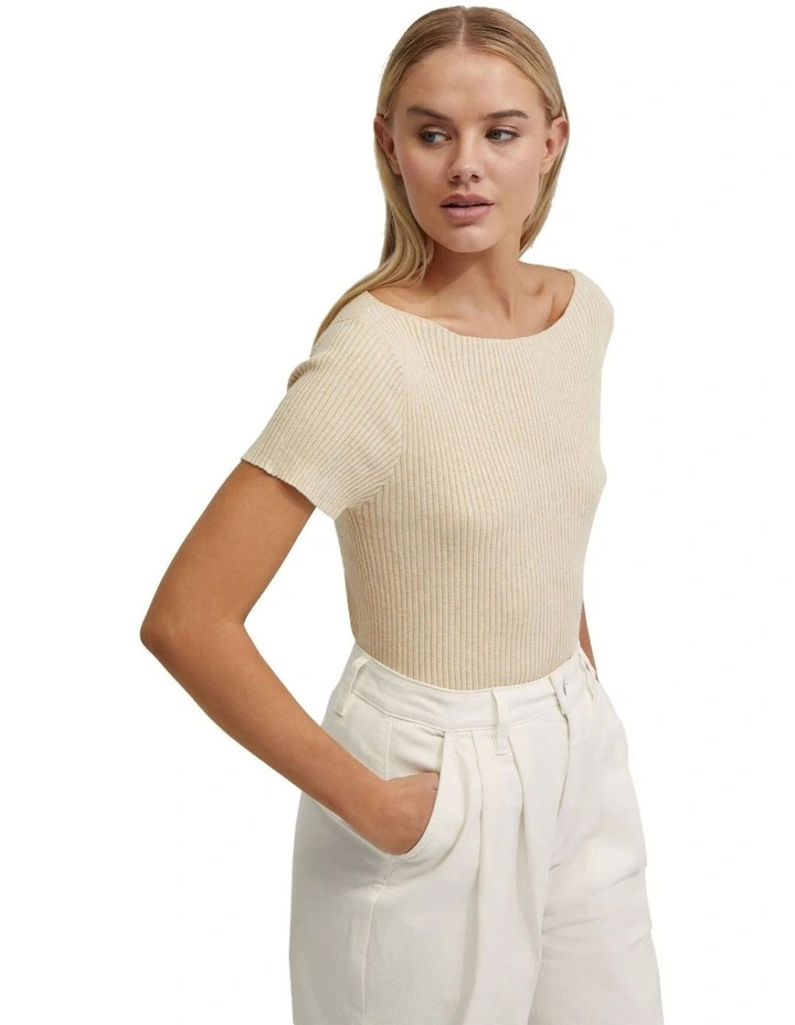 Keri Ribbed Boatneck Knit in Stone image 2