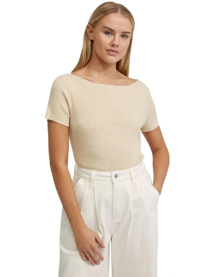 Keri Ribbed Boatneck Knit in Stone image 5