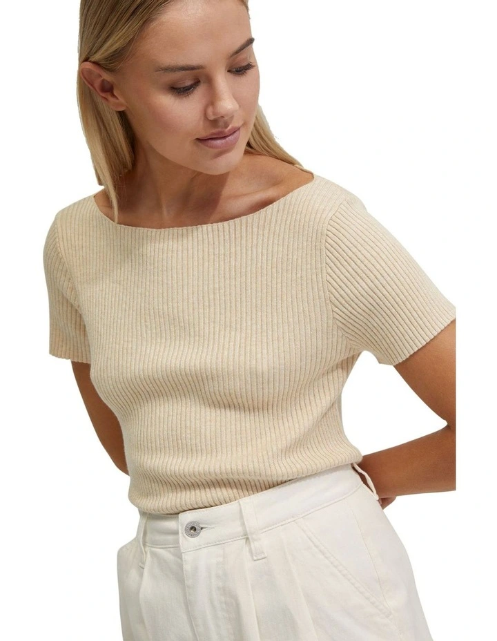 Keri Ribbed Boatneck Knit in Stone image 7