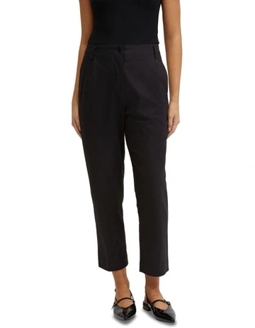 Kate Linen Pants With Contrast Panel in Black/Latte