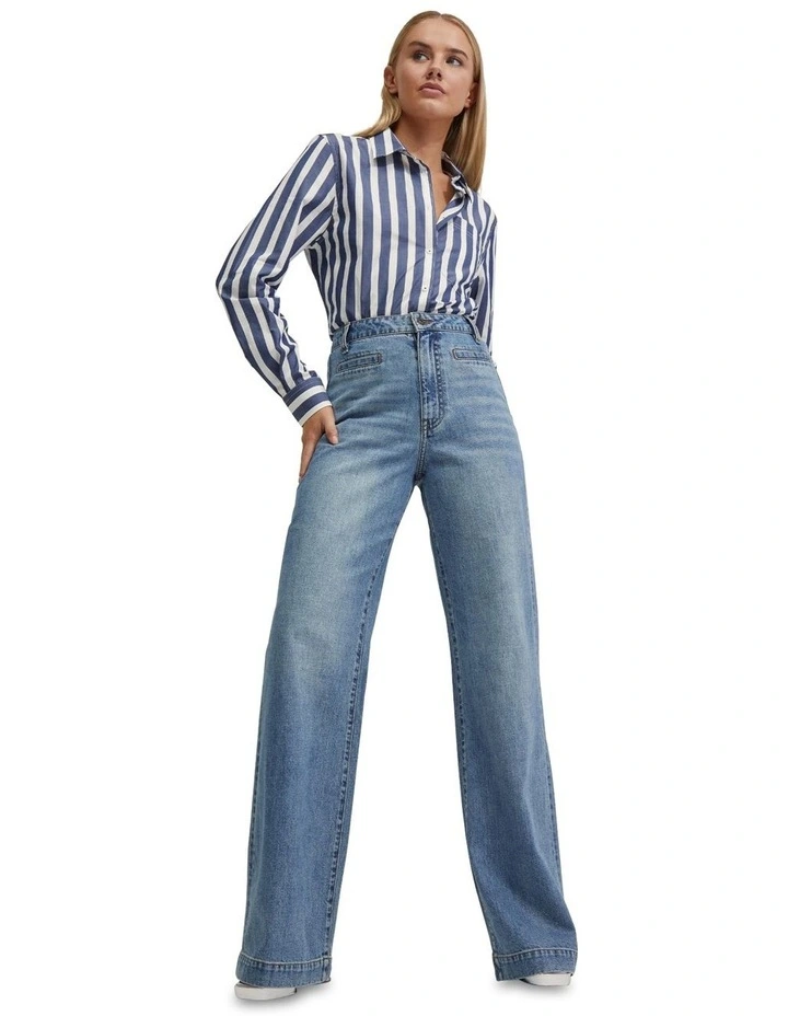 Ariel Striped Cotton Shirt in Navy image 1